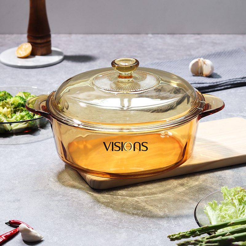 Imported Corning Crystal Transparent Glass Pot 325L Kitchen Household Soup Casserole Flat Food Supplement Stew Pot