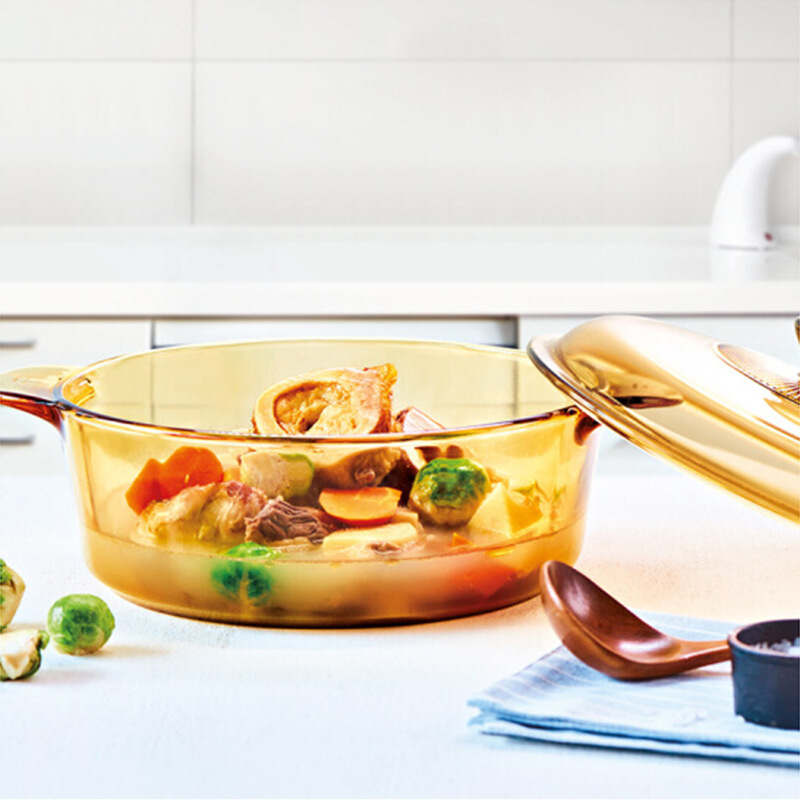 Imported Corning Crystal Transparent Glass Pot 325L Kitchen Household Soup Casserole Flat Food Supplement Stew Pot