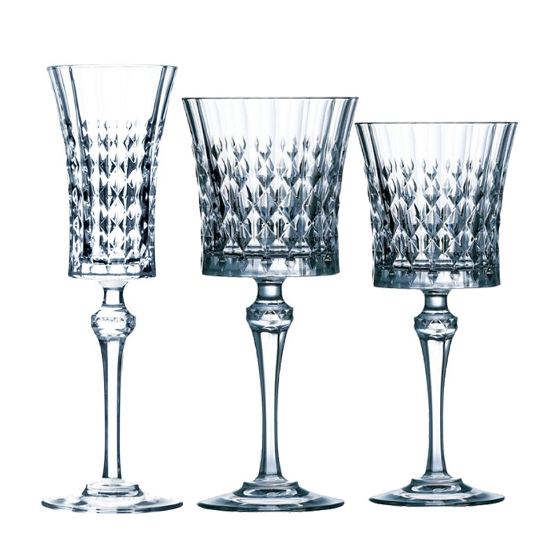 French Imported CDA Crystal Glass Diamonds Vintage Red Wine Glass Fans Champagne Glass Goblet Whiskey Shot Glass