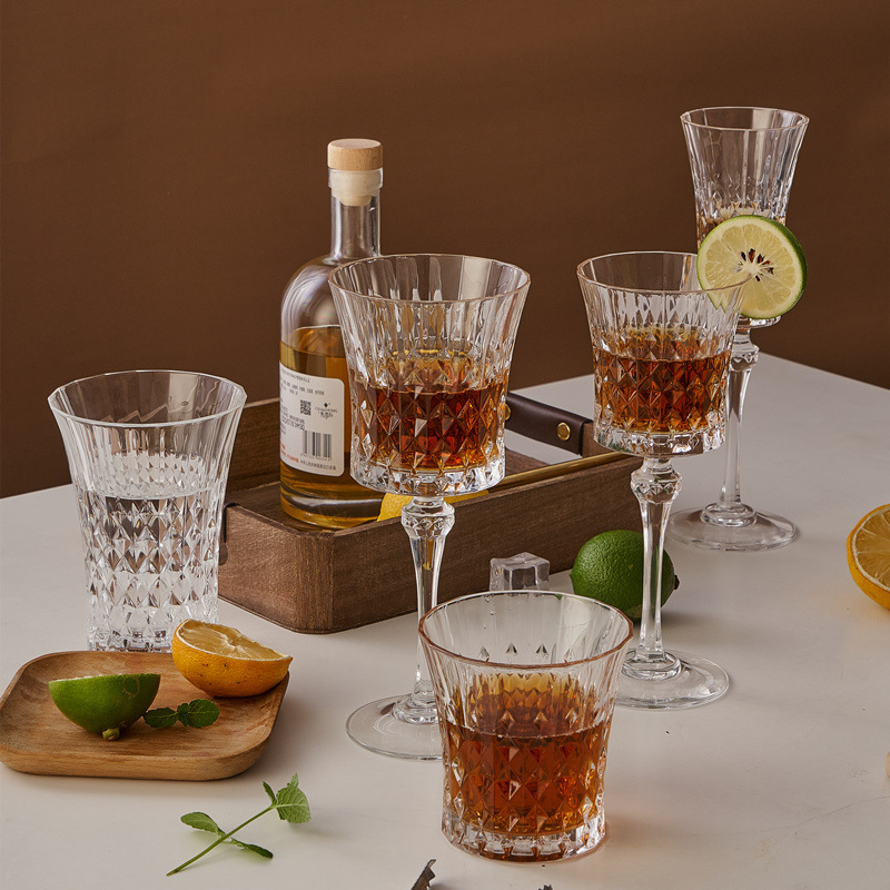 French Imported CDA Crystal Glass Diamonds Vintage Red Wine Glass Fans Champagne Glass Goblet Whiskey Shot Glass