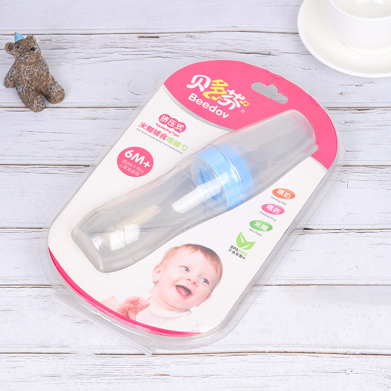 New creative baby soft spoon head rice paste bottle baby training squeeze bottle spoon child feeding bottle