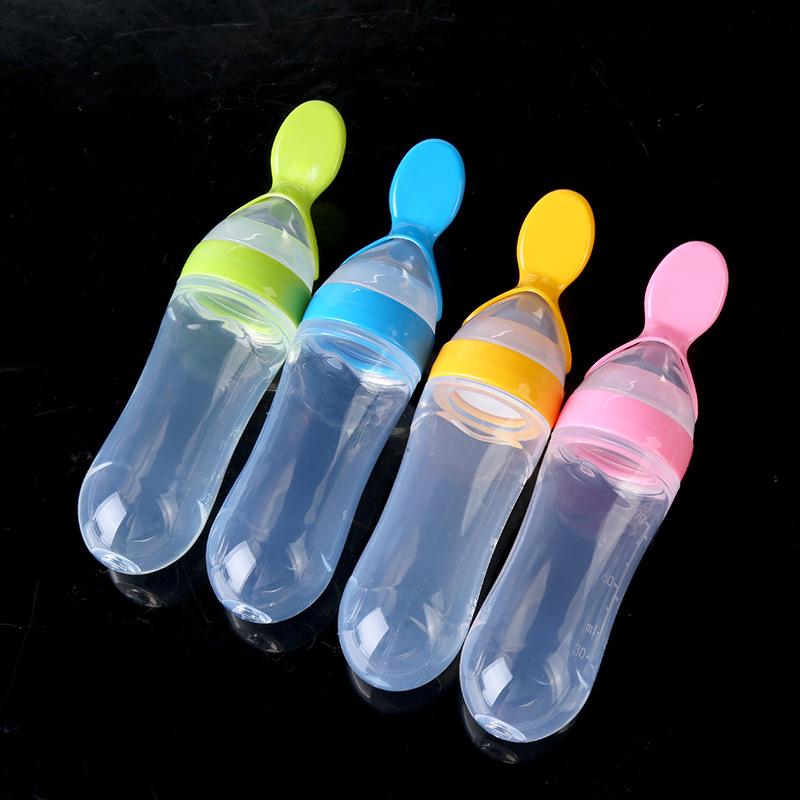 Rice paste spoon Baby training silicone milk bottle extrusion Rice paste bottle for children
