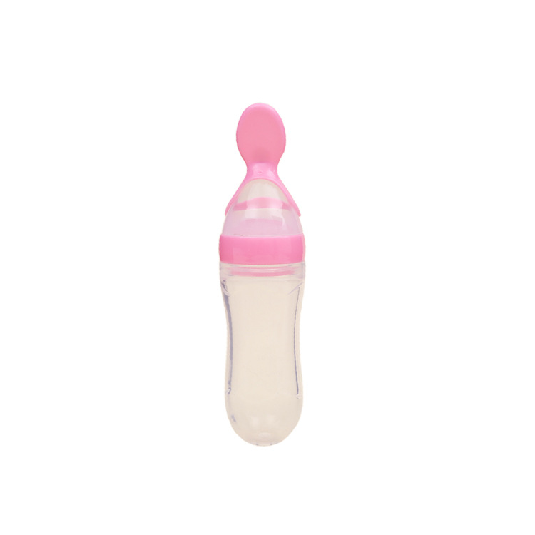 90ml Silicone Squeeze Spoon Feeding Rice Cereal Bottle Baby Food Supplement Feeding Silicone Rice Paste Spoon Soup Spoon