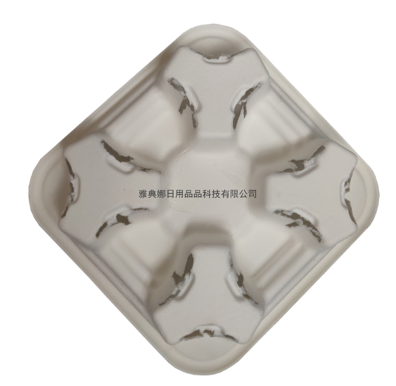 4-Grid Sugar Cane Pulp Disposable Environmentally Friendly Degradable Packaging Take-out Coffee Milk Tea Cup Saucer