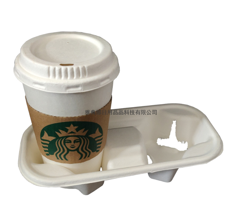 4-Grid Sugar Cane Pulp Disposable Environmentally Friendly Degradable Packaging Take-out Coffee Milk Tea Cup Saucer