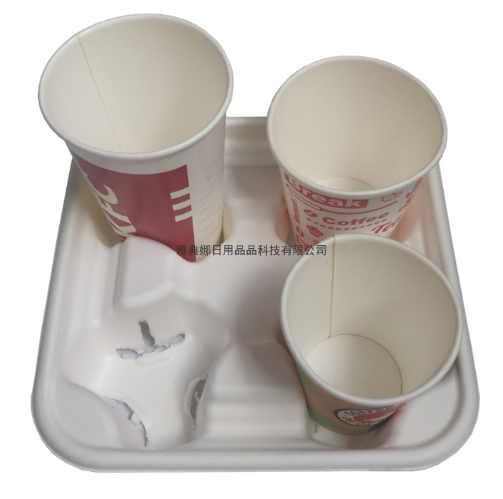 4-Grid Sugar Cane Pulp Disposable Environmentally Friendly Degradable Packaging Take-out Coffee Milk Tea Cup Saucer