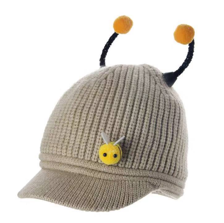 Snow Baby Hat Brim Knitted Hat Knitted Cloth Lining Little Bee Pattern Cute Little Bee Ears