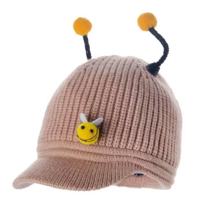 Snow Baby Hat Brim Knitted Hat Knitted Cloth Lining Little Bee Pattern Cute Little Bee Ears