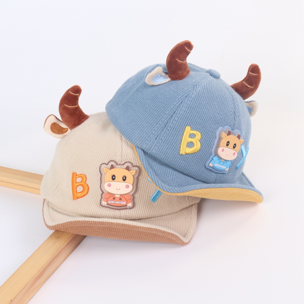 Baby Hat Cartoon Horn Boy Peaked Cap Children Autumn New Warm Soft Brim Hat Boy Baseball Cap