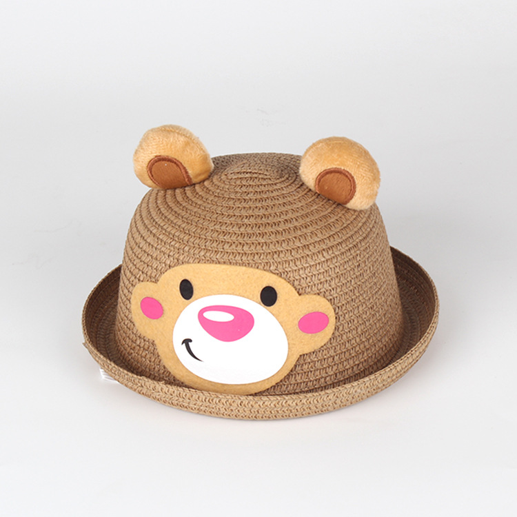 Summer baby hat straw hat child big mouth monkey Summer boy&#039;s straw hat girl sunshade hat.