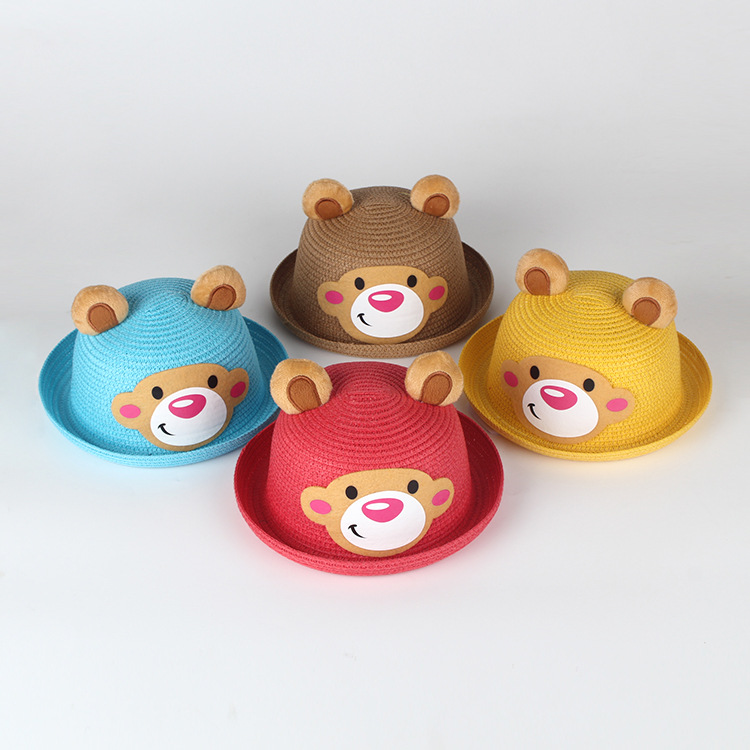 Summer baby hat straw hat child big mouth monkey Summer boy's straw hat girl sunshade hat. Summer baby hat straw hat child big mouth monkey Summer boy's straw hat girl sunshade hat.