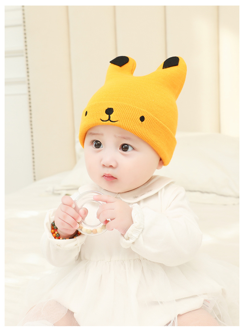 Cute Infants Baby Hat Wool Knitted Bear Ears Sleeve Cap Boys and Girls Horn Hat Autumn and Winter Cute Infants Baby Hat Wool Knitted Bear Ears Sleeve Cap Boys and Girls Horn Hat Autumn and Winter