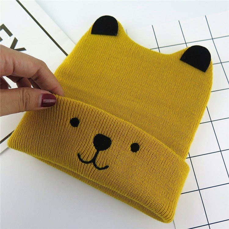 Cute Infants Baby Hat Wool Knitted Bear Ears Sleeve Cap Boys and Girls Horn Hat Autumn and Winter