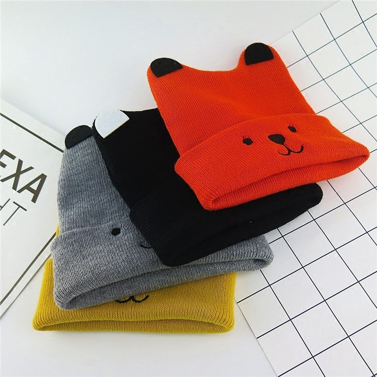 Cute Infants Baby Hat Wool Knitted Bear Ears Sleeve Cap Boys and Girls Horn Hat Autumn and Winter