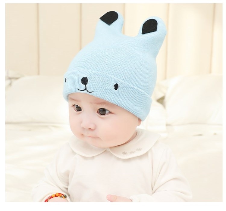 Cute Infants Baby Hat Wool Knitted Bear Ears Sleeve Cap Boys and Girls Horn Hat Autumn and Winter