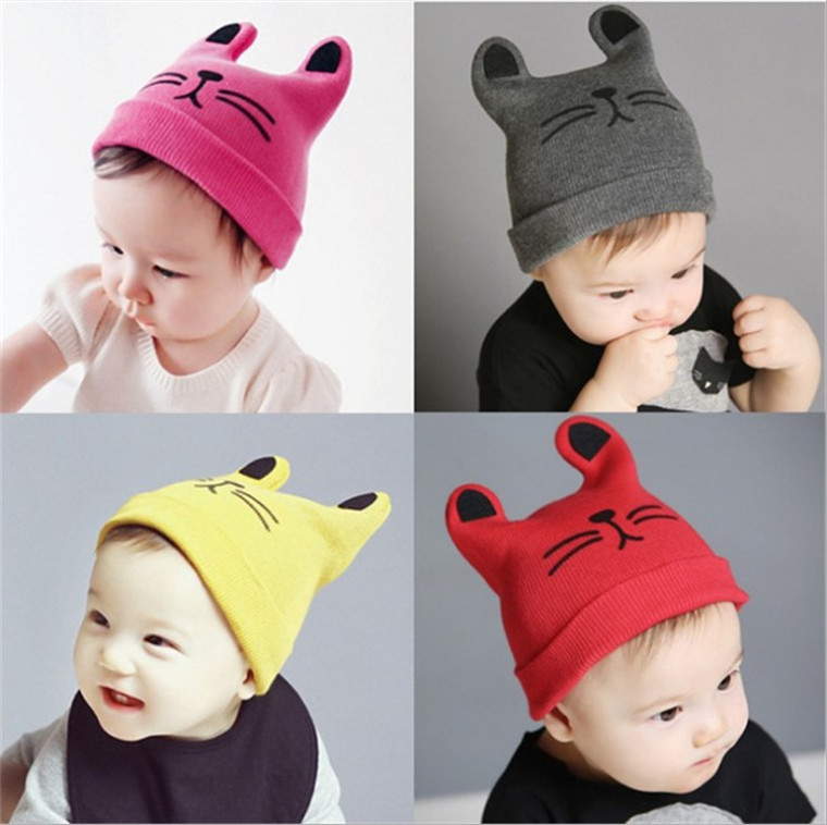 Cute Infants Baby Hat Wool Knitted Bear Ears Sleeve Cap Boys and Girls Horn Hat Autumn and Winter