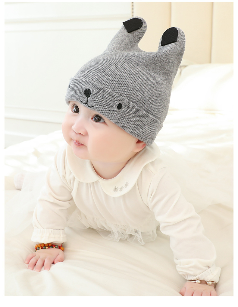 Cute Infants Baby Hat Wool Knitted Bear Ears Sleeve Cap Boys and Girls Horn Hat Autumn and Winter