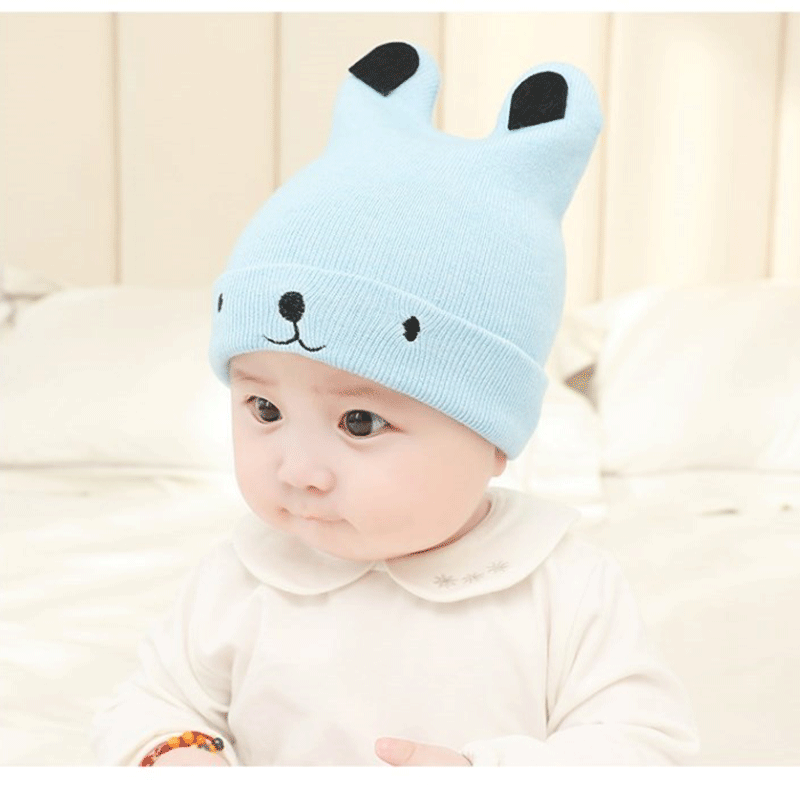 Cute Infants Baby Hat Wool Knitted Bear Ears Sleeve Cap Boys and Girls Horn Hat Autumn and Winter