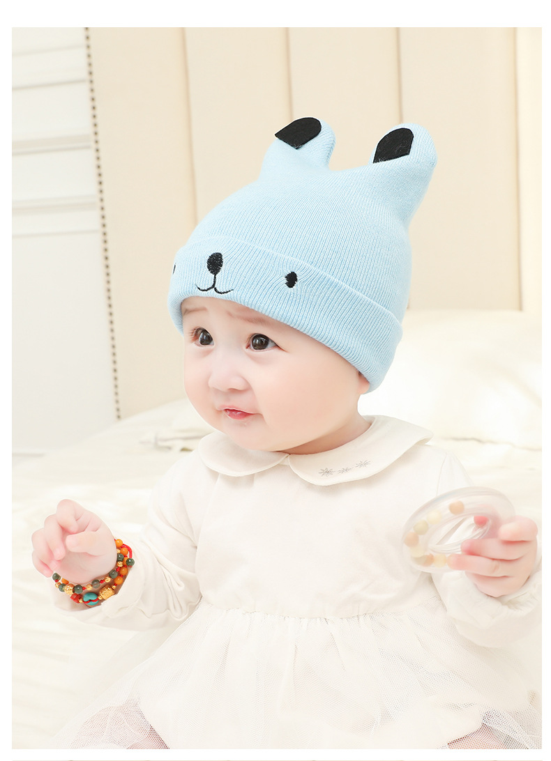 Cute Infants Baby Hat Wool Knitted Bear Ears Sleeve Cap Boys and Girls Horn Hat Autumn and Winter