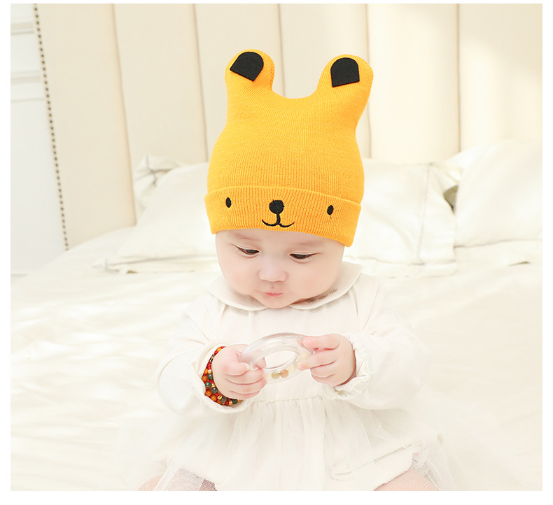 Cute Infants Baby Hat Wool Knitted Bear Ears Sleeve Cap Boys and Girls Horn Hat Autumn and Winter