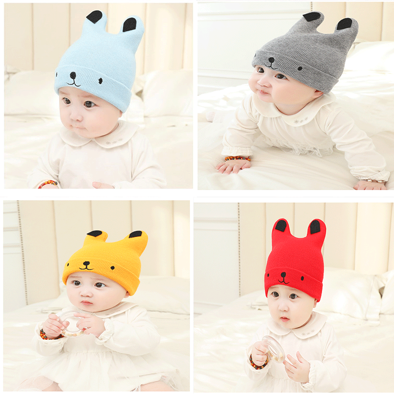 Cute Infants Baby Hat Wool Knitted Bear Ears Sleeve Cap Boys and Girls Horn Hat Autumn and Winter