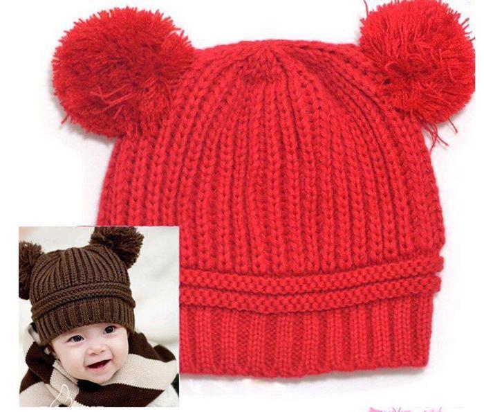Hat qiu dong han edition children hat World Cup pure color double ball knitting hat baby hat