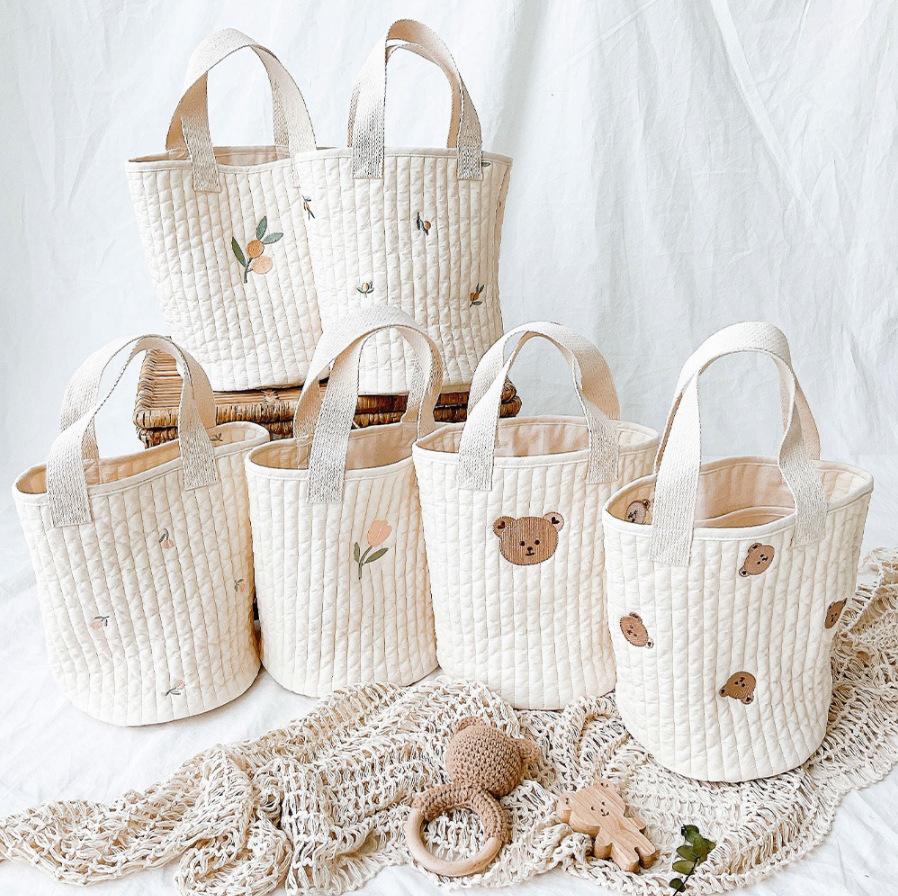 2021korean New Baby Stroller Storage Pannier Bag Feeding Bottle Diaper Bag Cotton Embroidery Portable Bucket Bag 2021korean New Baby Stroller Storage Pannier Bag Feeding Bottle Diaper Bag Cotton Embroidery Portable Bucket Bag