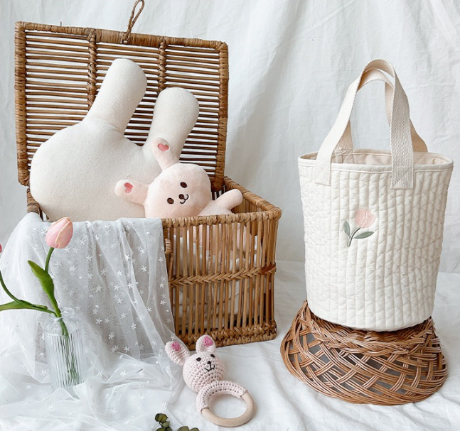2021korean New Baby Stroller Storage Pannier Bag Feeding Bottle Diaper Bag Cotton Embroidery Portable Bucket Bag 2021korean New Baby Stroller Storage Pannier Bag Feeding Bottle Diaper Bag Cotton Embroidery Portable Bucket Bag