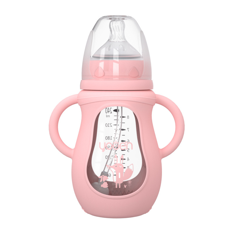 Baby Glass Bottle Newborn Wide Caliber Pacifier Silicone Phone Case with Straw Baby Feeding Weaning Instrument