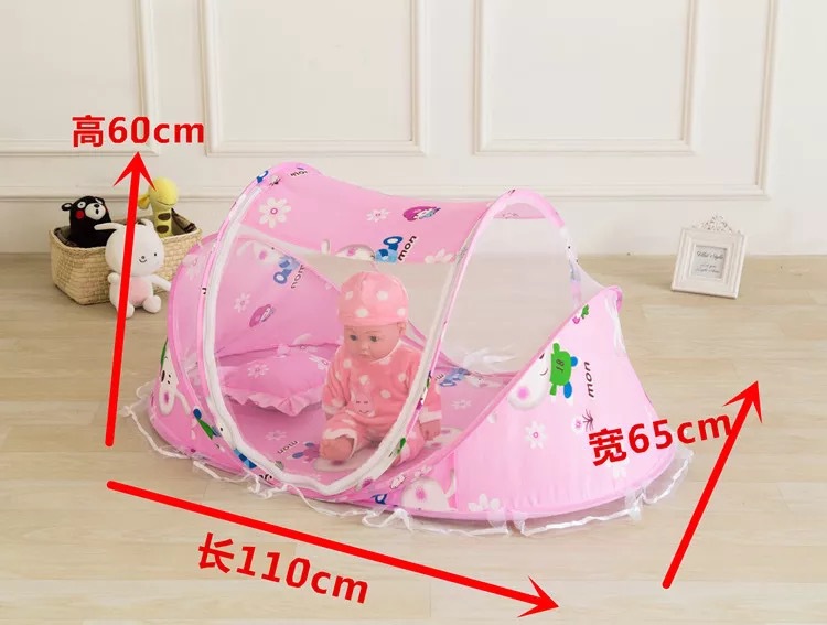 Summer folding baby mosquito net, baby mosquito net to send pillow fabric plus music