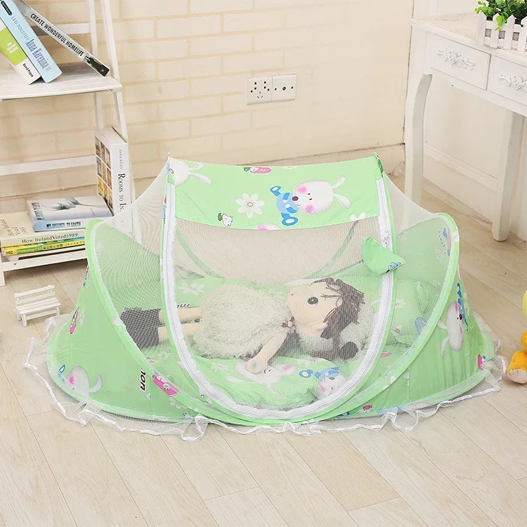 Summer folding baby mosquito net, baby mosquito net to send pillow fabric plus music