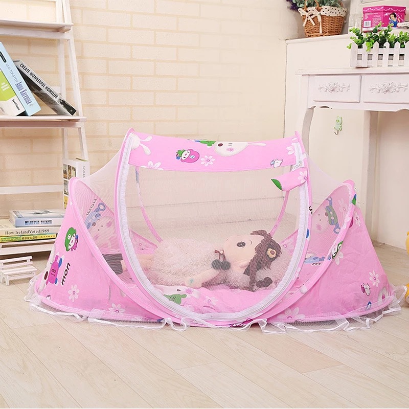 Summer folding baby mosquito net, baby mosquito net to send pillow fabric plus music