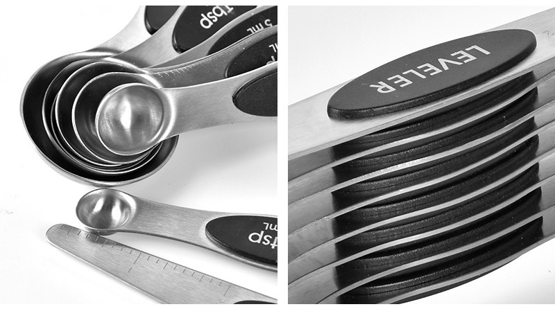 Stainless Steel Measuring Spoons-Dual Ends 8-Piece Baking Tool Belt Scale Measuring Magnetic Scraper Storage Spoon Stainless Steel Measuring Spoons-Dual Ends 8-Piece Baking Tool Belt Scale Measuring Magnetic Scraper Storage Spoon