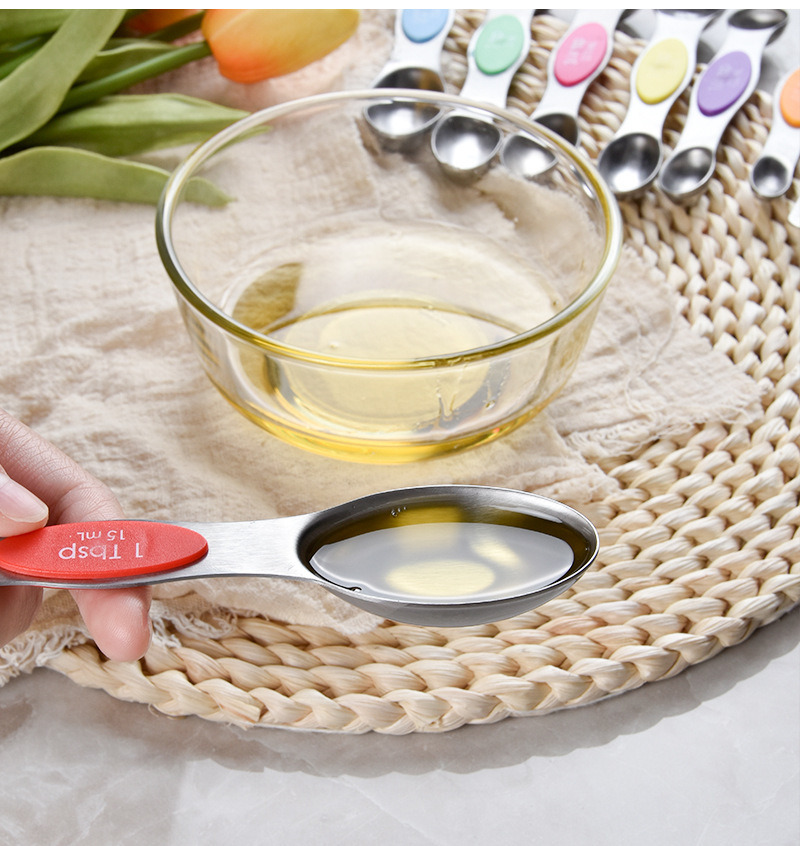 Stainless Steel Measuring Spoons-Dual Ends 8-Piece Baking Tool Belt Scale Measuring Magnetic Scraper Storage Spoon Stainless Steel Measuring Spoons-Dual Ends 8-Piece Baking Tool Belt Scale Measuring Magnetic Scraper Storage Spoon