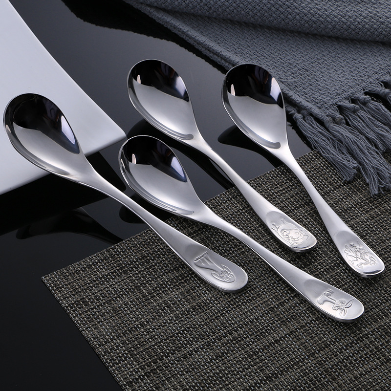 Stainless steel spoons cartoon thickened soup spoon for dinner spoon creative tableware with rice spoons