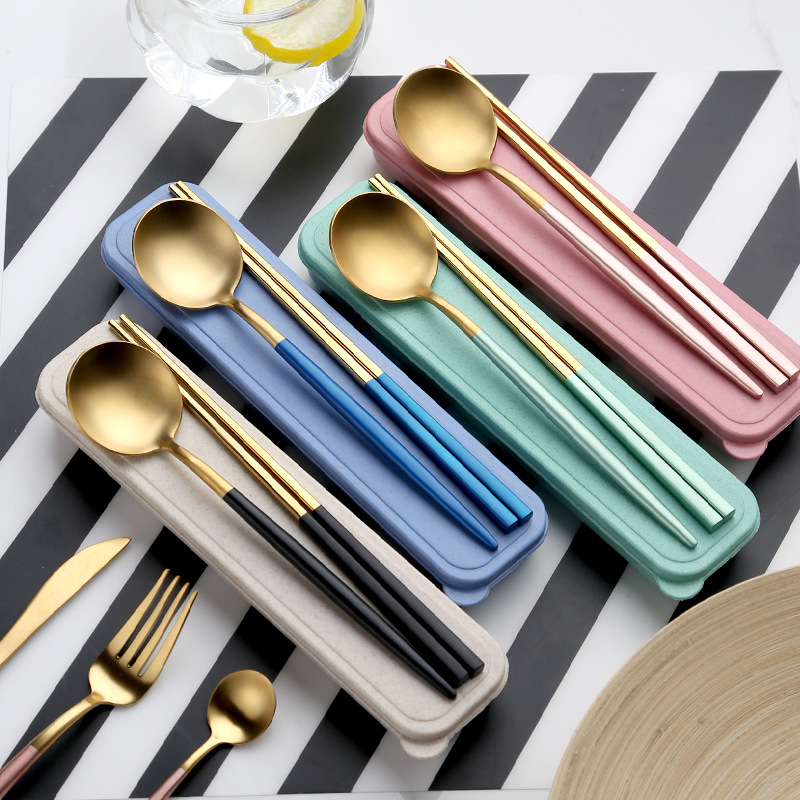 steel knives forks and spoons Westernstyle fourpiece coffee spoon chopsticks gift set European Portuguese tableware