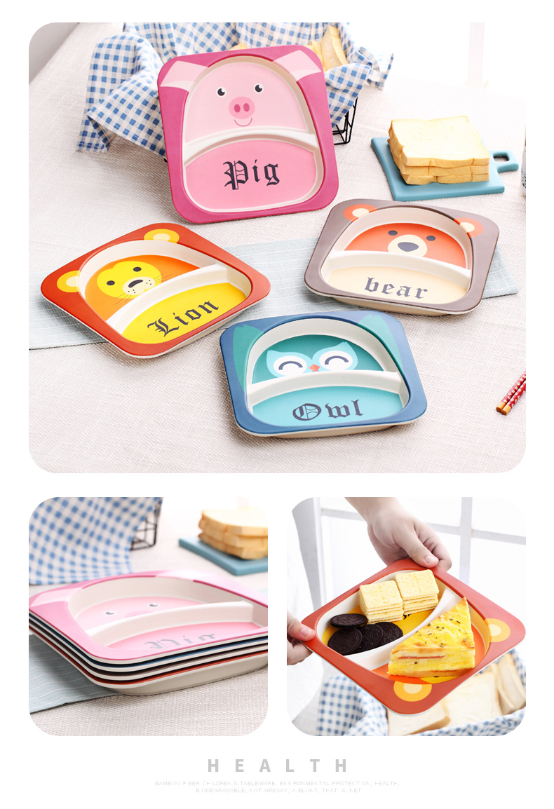 Bamboo fiber children's Shatterproof Cutlery Plate Compartments Baby Bowl Baby Feeding Bowl Forks and Spoons Set