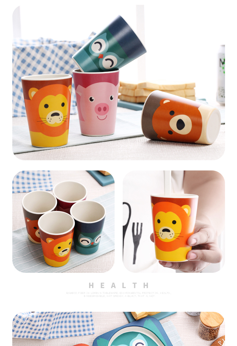 Bamboo fiber children's Shatterproof Cutlery Plate Compartments Baby Bowl Baby Feeding Bowl Forks and Spoons Set