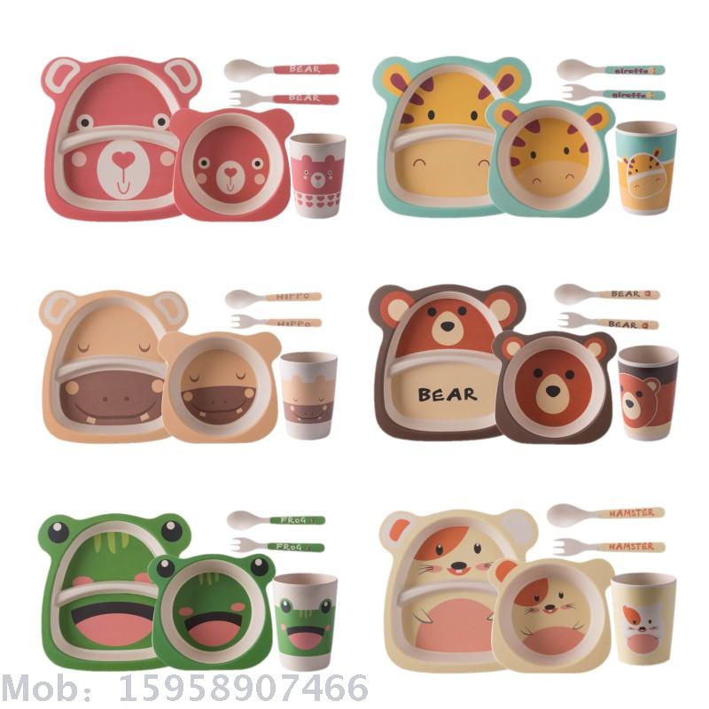 bamboo fiber tableware for children healthy baby dishes fork spoons lovely cartoon tableware set bowls and plates