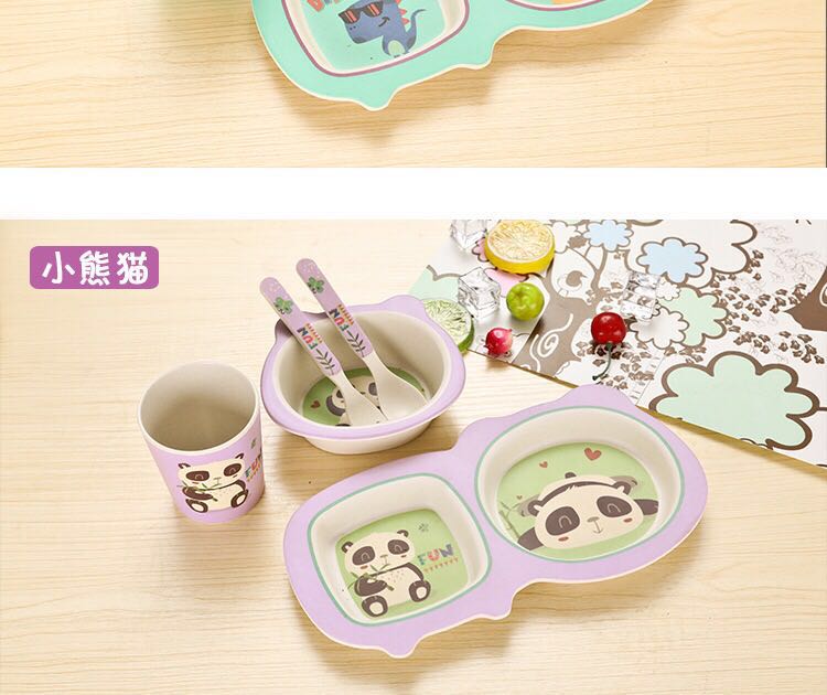 Bamboo Fiber Children's Tableware comes with a 5-piece Baby Cartoon Rice Bowl Set of Spoons and Forks