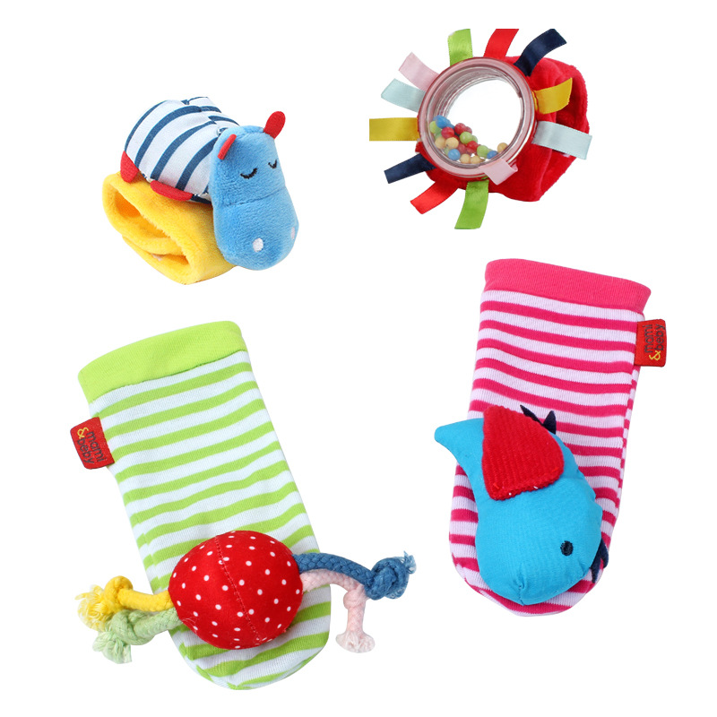 Infant Cartoon Animal Wrist Bell Bell Socks Newborn Wrist Strap Socks Set