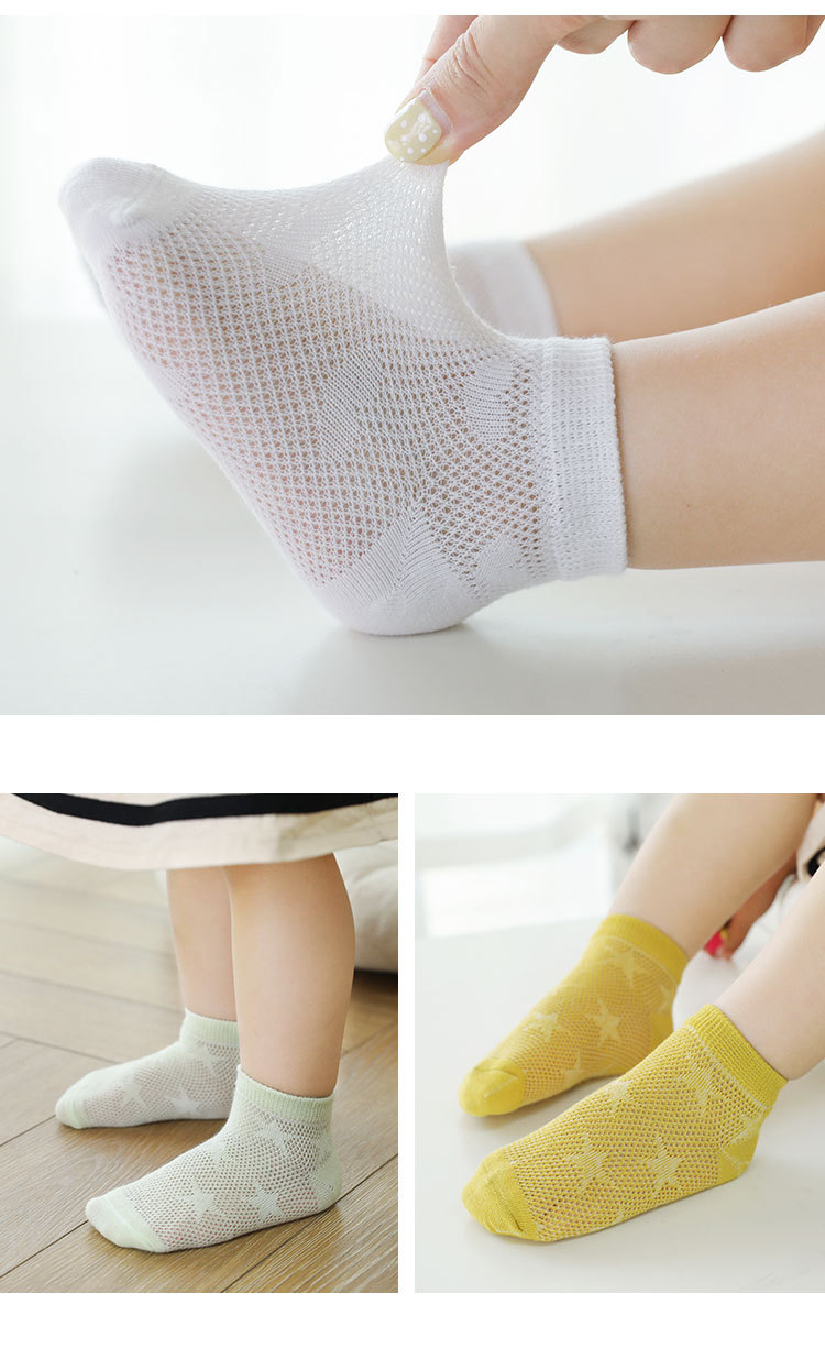 Children's Socks Summer Thin Mesh Kanekalon Hole Socks Cotton Boys' Girl Infant Socks Baby Boat Socks