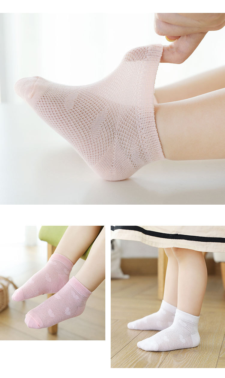 Children's Socks Summer Thin Mesh Kanekalon Hole Socks Cotton Boys' Girl Infant Socks Baby Boat Socks