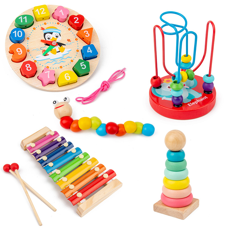 Infant Children&#039;s Eight-Tone Toy Piano Beaded Toy Worm Rainbow Tower Baby Early Education Educational Wooden Toys
