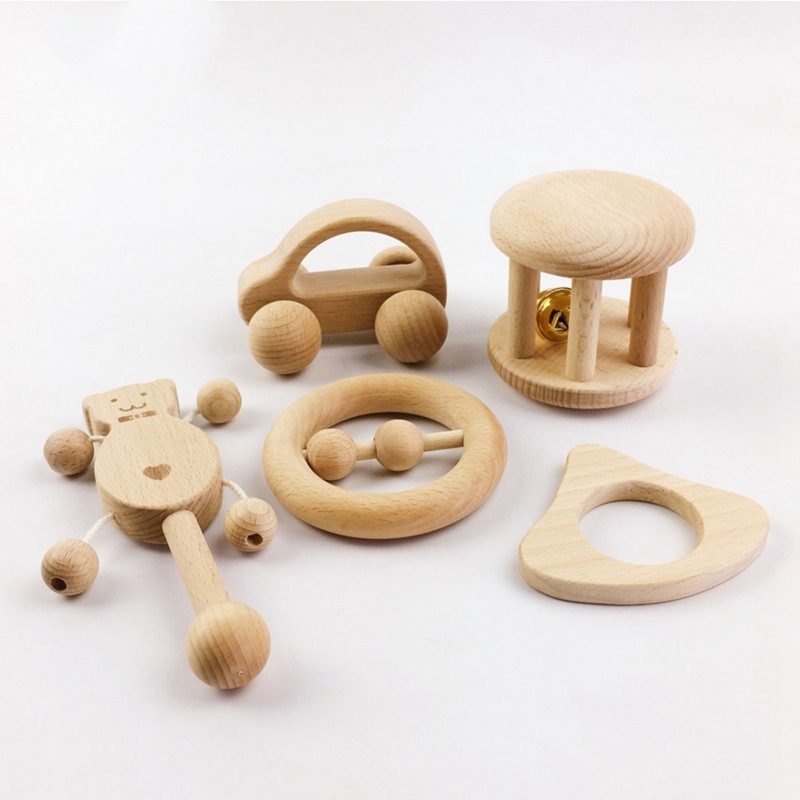 Infant Toys Newborn Toy Sets Infant Solid Wood Paint-Free Environmentally Friendly Molars Rattle Bag Set Infant Toys Newborn Toy Sets Infant Solid Wood Paint-Free Environmentally Friendly Molars Rattle Bag Set