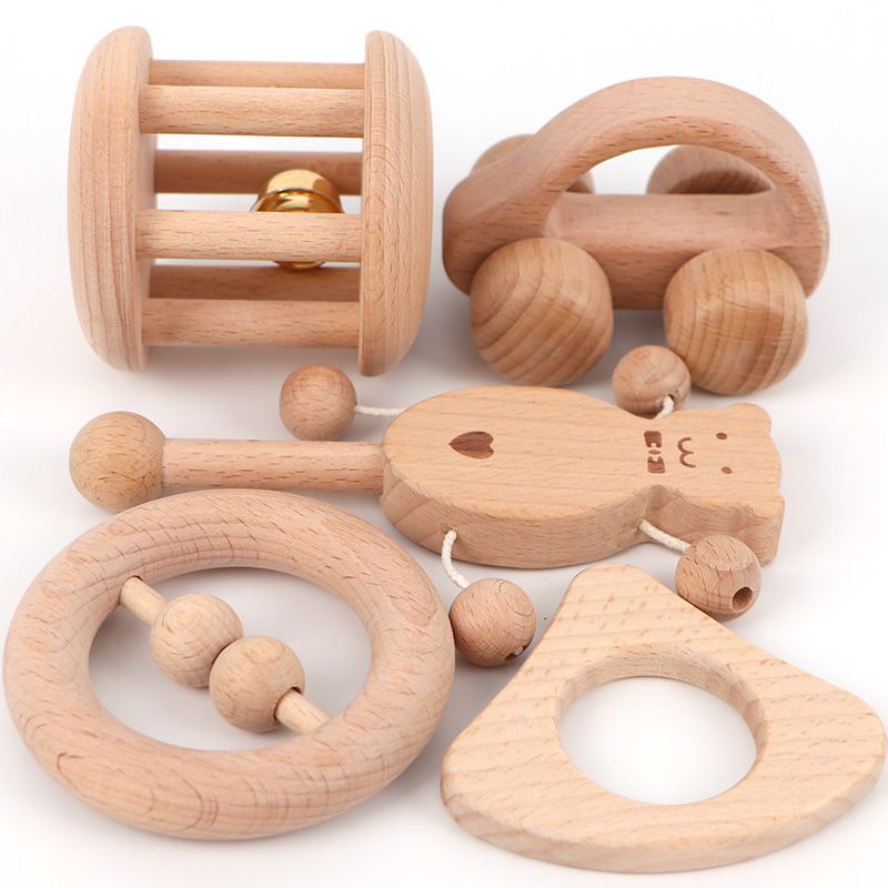 Infant Toys Newborn Toy Sets Infant Solid Wood Paint-Free Environmentally Friendly Molars Rattle Bag Set Infant Toys Newborn Toy Sets Infant Solid Wood Paint-Free Environmentally Friendly Molars Rattle Bag Set