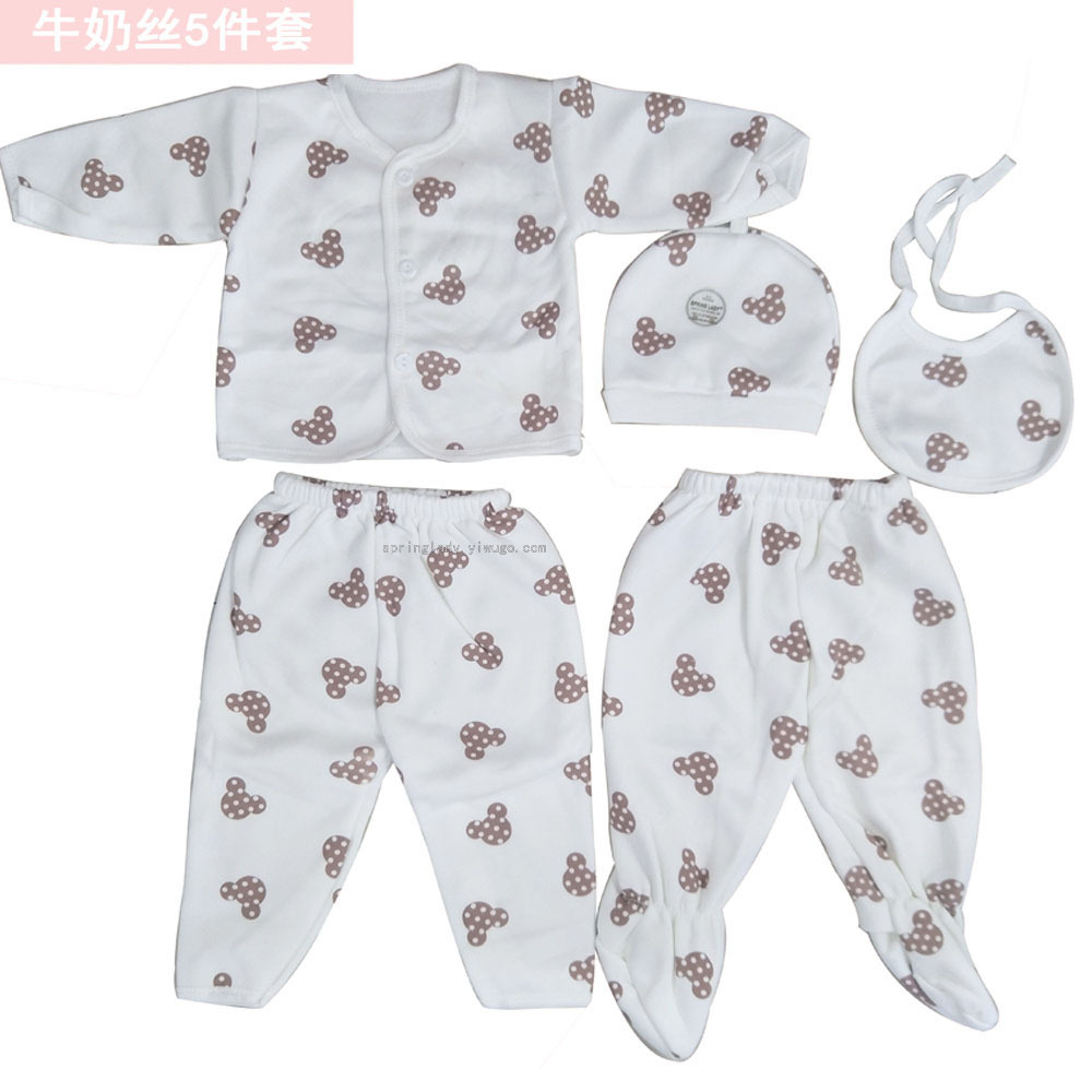 Bowknot Milk Silk Suit Newborn Baby Clothes Baby and Infant 5-Piece Spring Lady