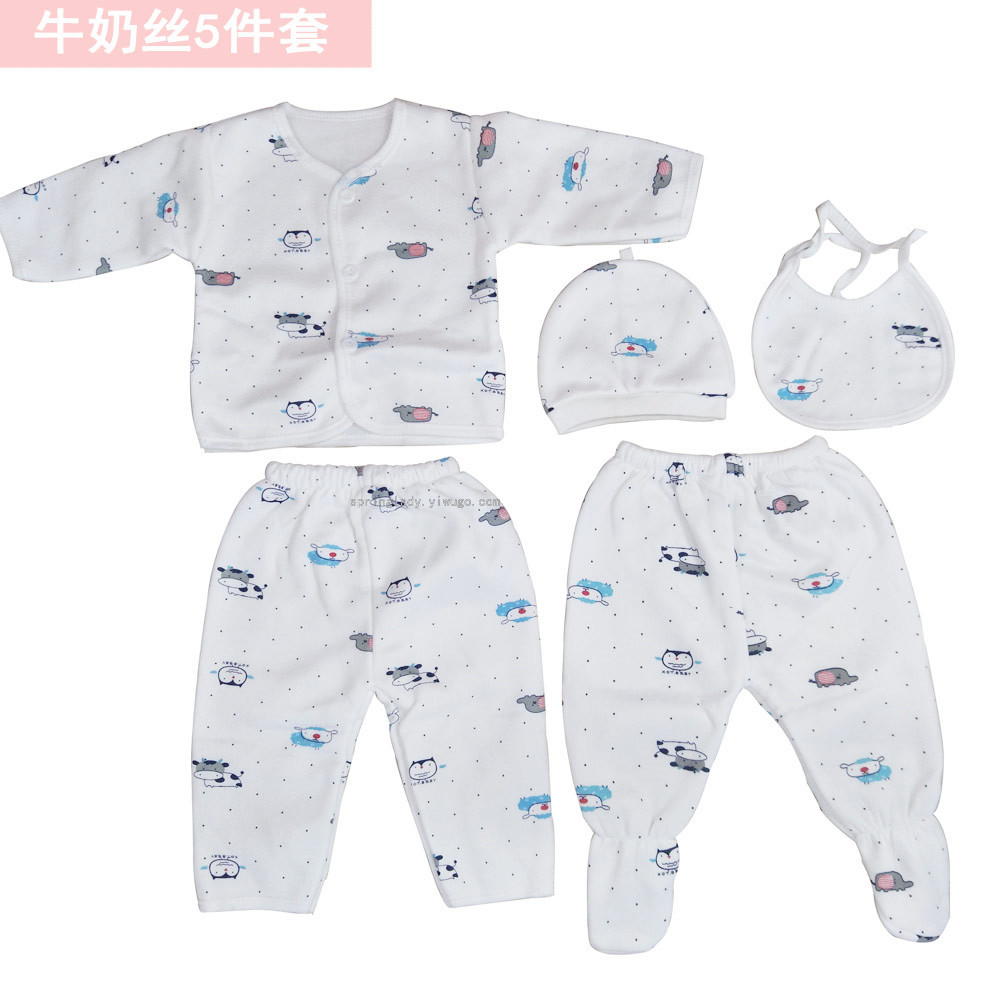 Bowknot Milk Silk Suit Newborn Baby Clothes Baby and Infant 5-Piece Spring Lady