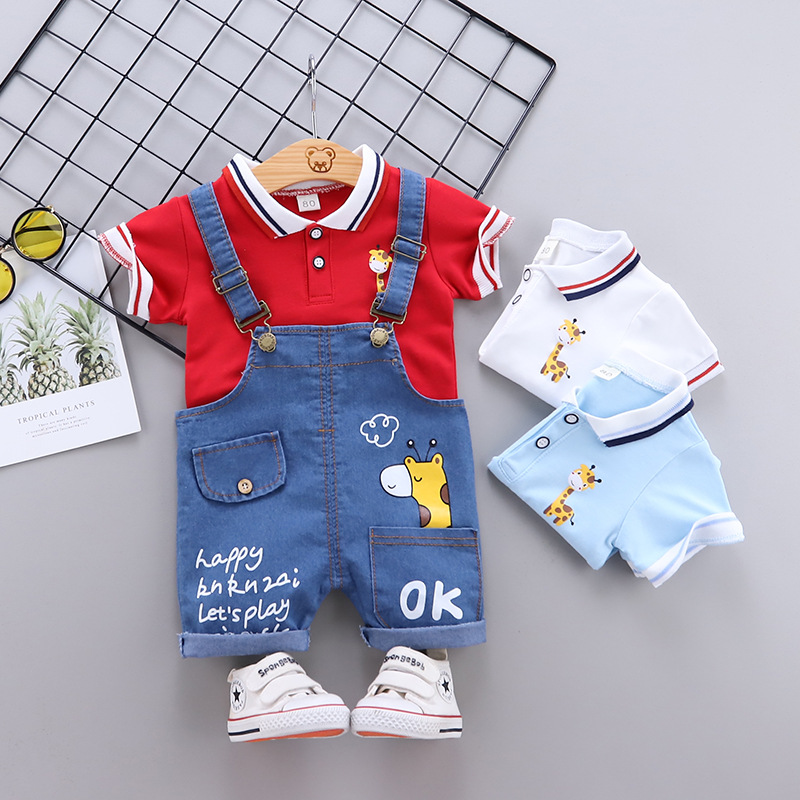 Baby Clothes Summer Baby Denim Brace Short Pants Boy Summer Thin Short-Sleeved Trendy Two-Piece Suit Tide