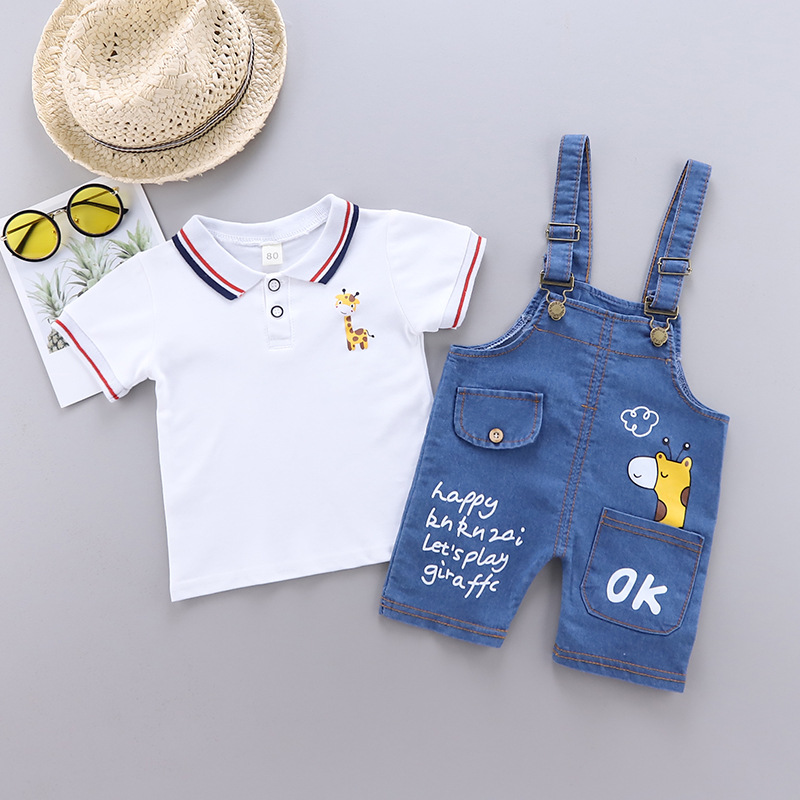 Baby Clothes Summer Baby Denim Brace Short Pants Boy Summer Thin Short-Sleeved Trendy Two-Piece Suit Tide
